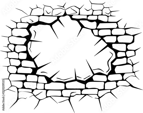 broken brick wall drawing