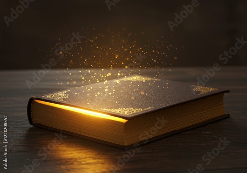 A closed book with golden light escaping from the pages, representing knowledge and potential waiting to be unlocked