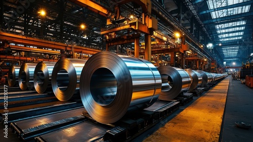 A roll of steel sheet in an aluminium factory setting.