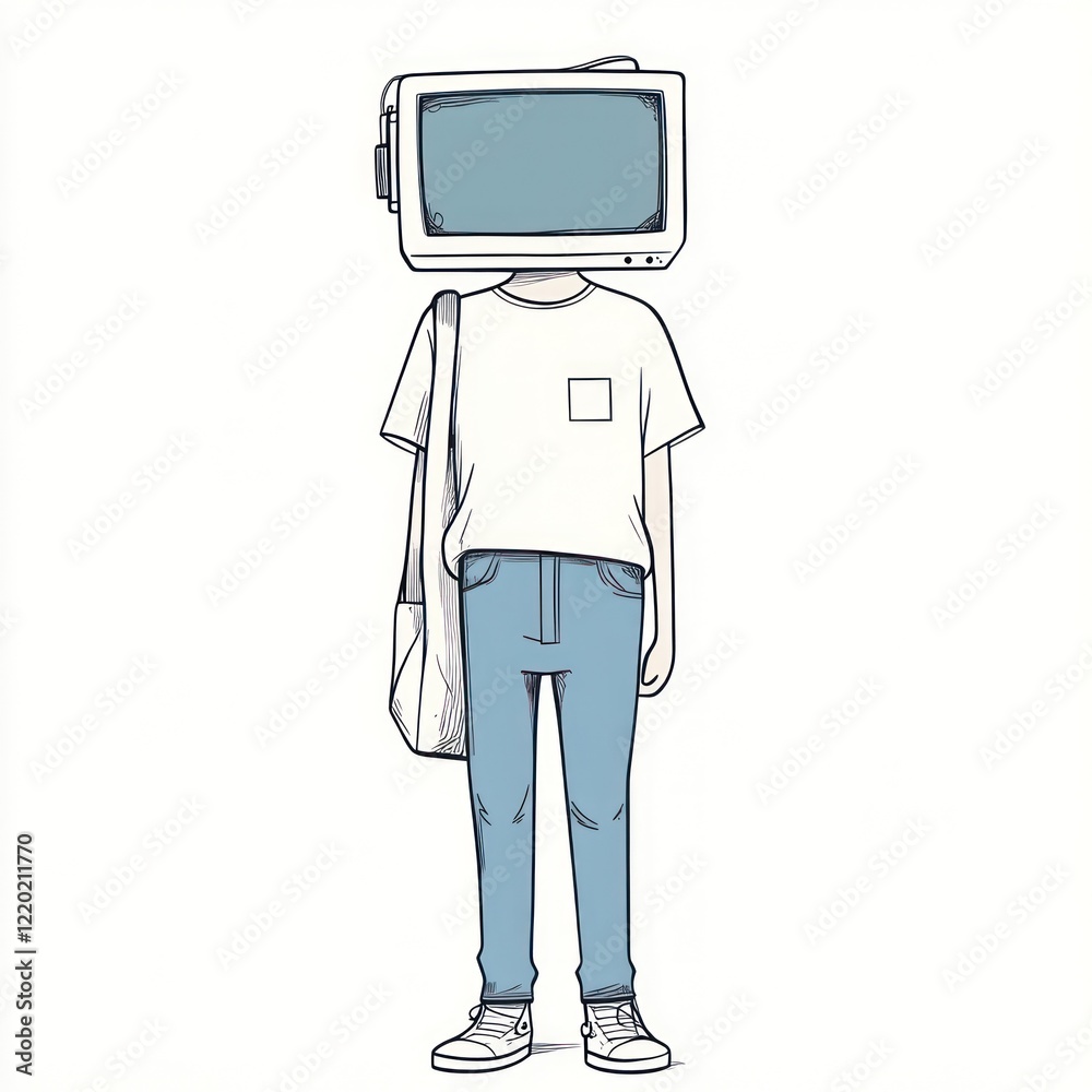 Person with Television for a Head Wearing Casual Clothes Person with Television for a Head Wearing Casual Clothes