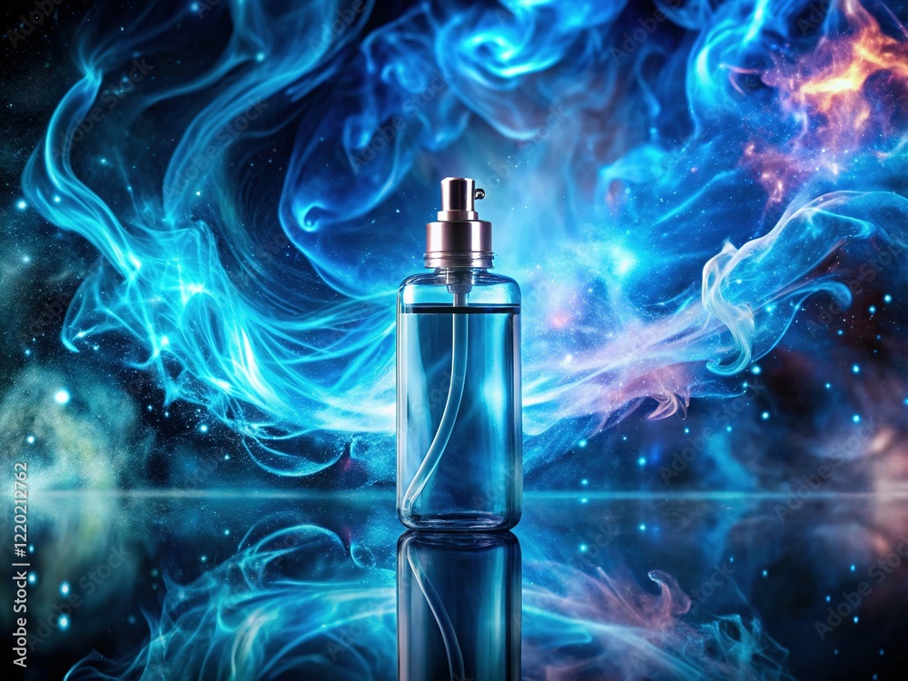 Naklejka premium Double Exposure Air Freshener Bottle on Blue Background - Abstract Stock Photo