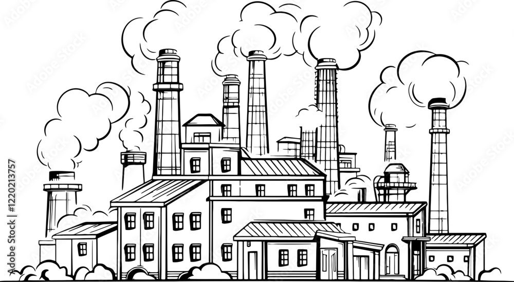 Obraz premium factory building drawing illustration