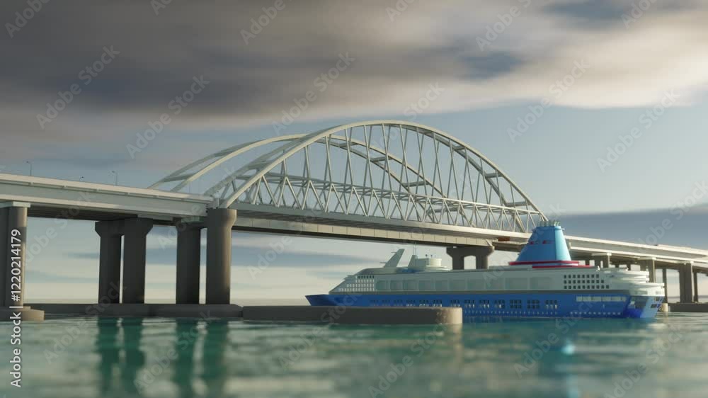 The Crimean Bridge Under Which The Ship Passes View From The Sea The Crimean Bridge Under Which The Ship Passes View From The Sea