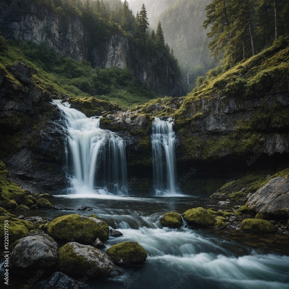 How does a waterfall's location—near cliffs, forests, or mountains—affect its character?