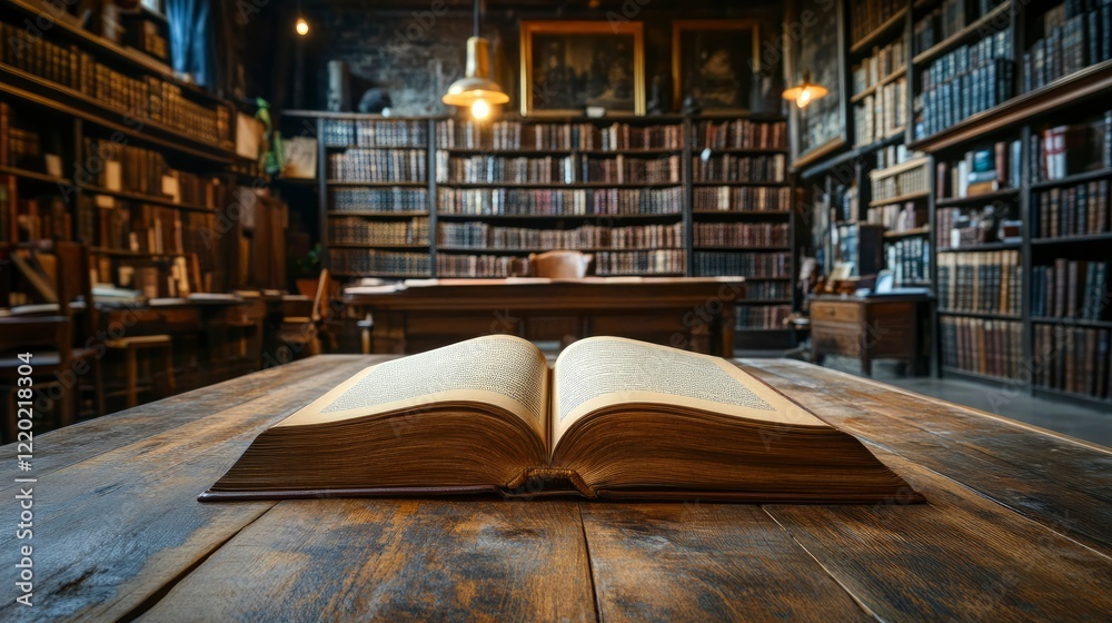Open Book on Wooden Table in Open Book on Wooden Table in
