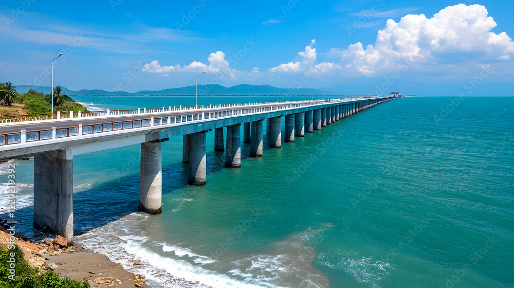 Coastal highway bridge, ocean view, sunny day, travel Coastal highway bridge, ocean view, sunny day, travel