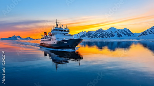 Wallpaper Mural Cruise ship sailing Arctic sunset, ice mountains backdrop; travel brochure Torontodigital.ca