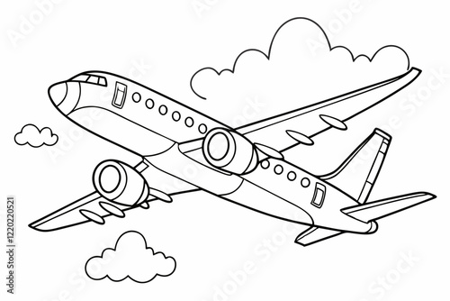 Plane. Coloring page. Coloring book. Drawing of a plane isolated on a white background. Vector outline