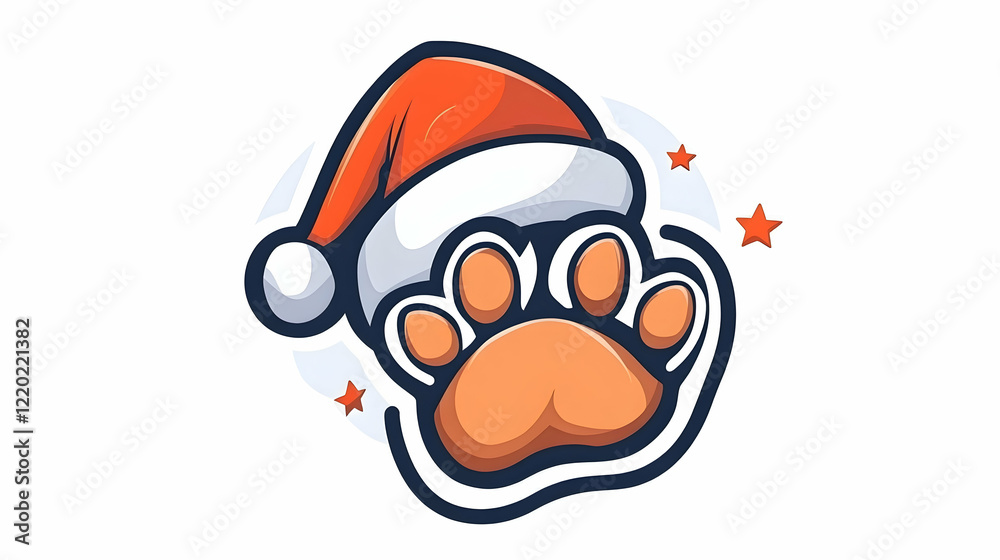 Obraz premium Festive paw print in Santa hat, winter holiday greeting