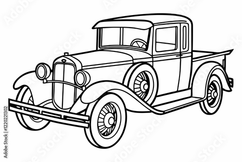antique truck. Coloring page. Coloring book. Drawing of a antique truck isolated on a white background. Vector outline