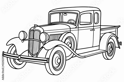 antique truck. Coloring page. Coloring book. Drawing of a antique truck isolated on a white background. Vector outline