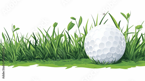 Golf ball in green grass, nature background, sport design element