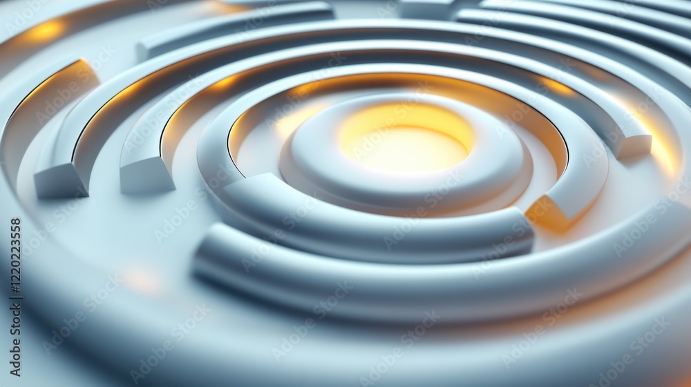 A sleek metallic 3D target with radiant rings glowing softly, pulling audience symbols into its center dynamically, on white A sleek metallic 3D target with radiant rings glowing softly, pulling audience symbols into its center dynamically, on white