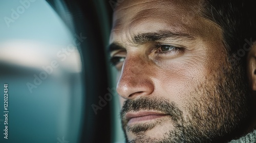 Thoughtful Man  Close Up Portrait  Pensive Face  Serious Expression  Mature Male  Emotiona photo