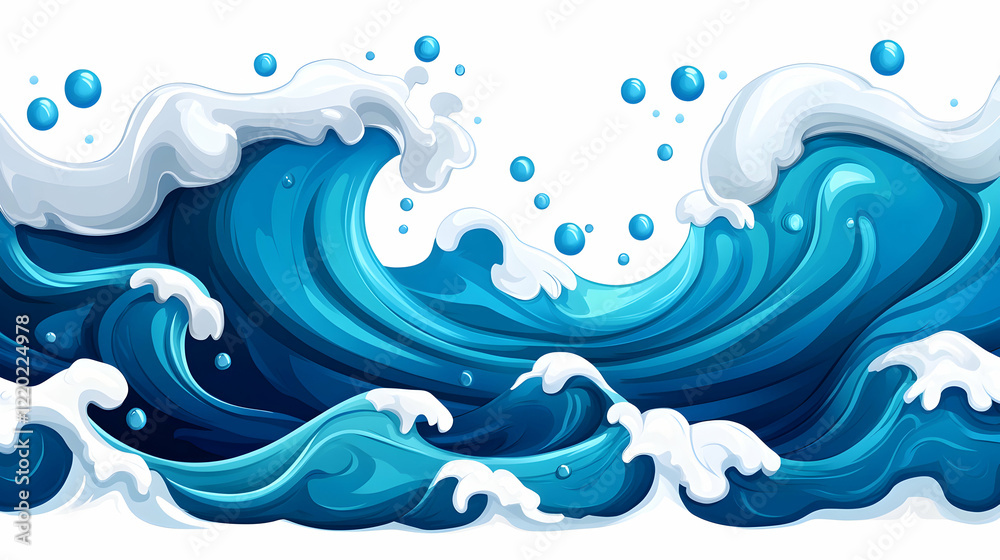 Ocean waves crashing, sea foam, blue water, seamless pattern, website background Ocean waves crashing, sea foam, blue water, seamless pattern, website background