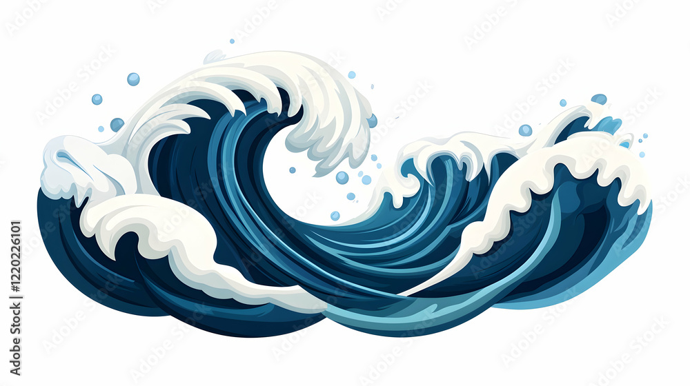 Powerful ocean waves crashing, isolated on white, nature background, ideal for design elements Powerful ocean waves crashing, isolated on white, nature background, ideal for design elements