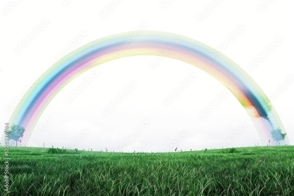 Serene Meadow Beneath a Colorful Double Rainbow After Rain Serene Meadow Beneath a Colorful Double Rainbow After Rain