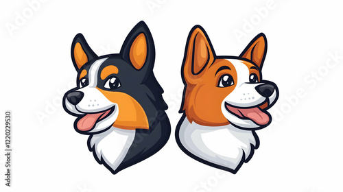 Wallpaper Mural Two cute cartoon corgis, profile view, white background, for pet website or children's book Torontodigital.ca