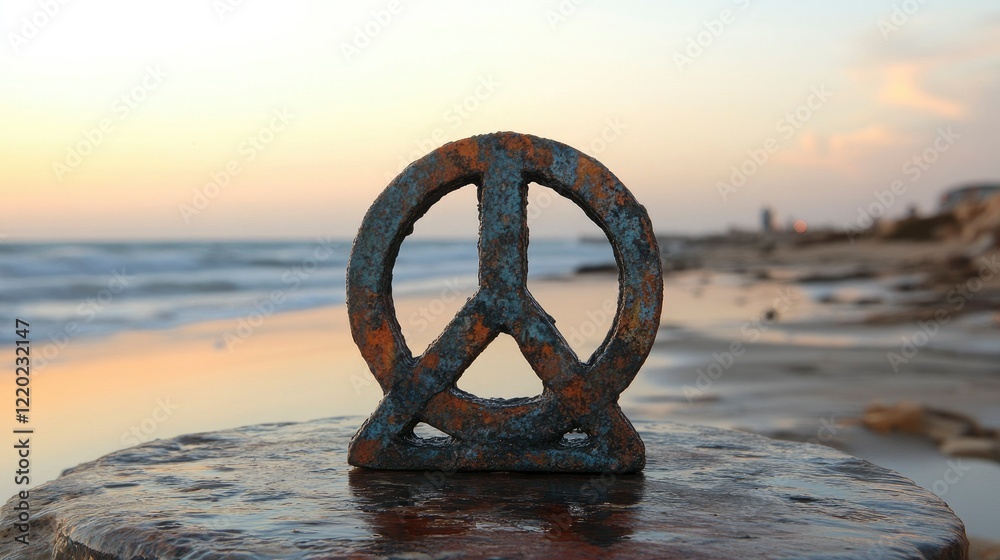 Fototapeta premium Rusty Peace Symbol on Ocean