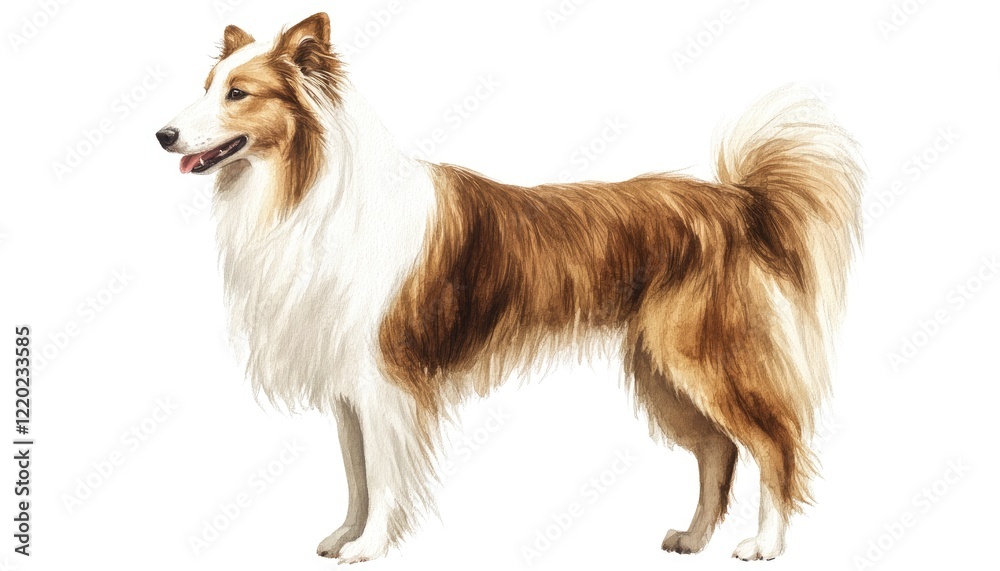 Fototapeta premium Beautifully illustrated collie dog standing gracefully with a vibrant background showcasing nature