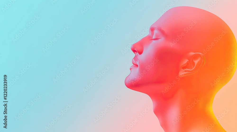 Obraz premium silhouette of human head with soft gradient overlay transitioning between warm and cool colors to symbolize emotions