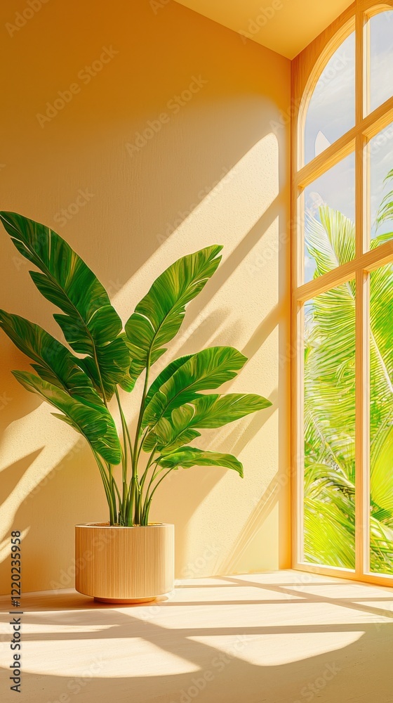Obraz premium Cozy indoor biophilic space bright apartment interior design nature-inspired environment corner view tranquility concept
