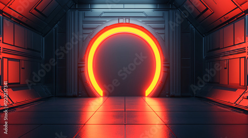 Futuristic portal activation event in sci-fi environment digital art showcase cinematic perspective photo