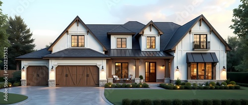 Beautiful exterior of a luxury home in a modern farmhouse style
