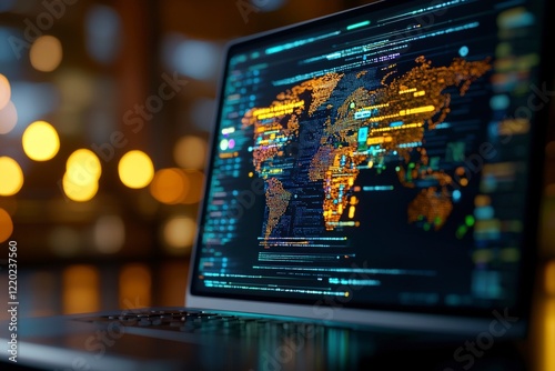 Global Data Visualization on Laptop Screen with Colorful Metrics and Connections in Digital Environment