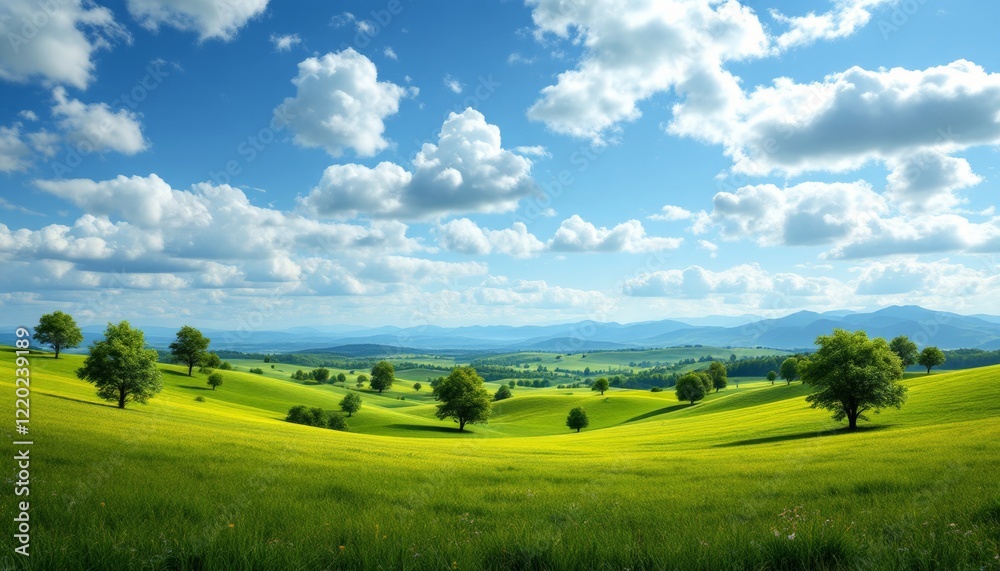 Obraz premium Rolling Green Hills Under a Sunny Blue Sky