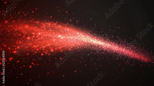 A vibrant stream of red particles glitters against a dark background, creating a dynamic and energetic visual effect.