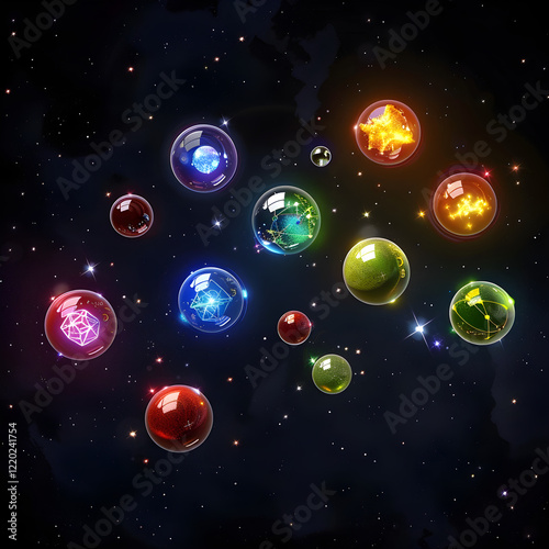 Captivating Rendition of Noble Gases From The Periodic Table Positioned in Outer Space