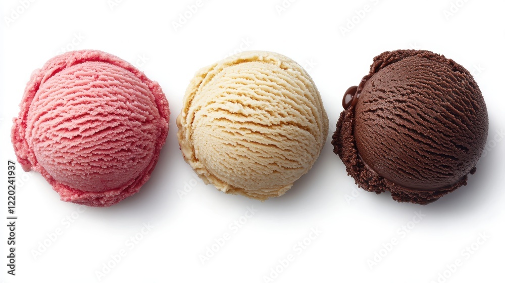 Three different flavors of ice cream are shown in a row Three different flavors of ice cream are shown in a row