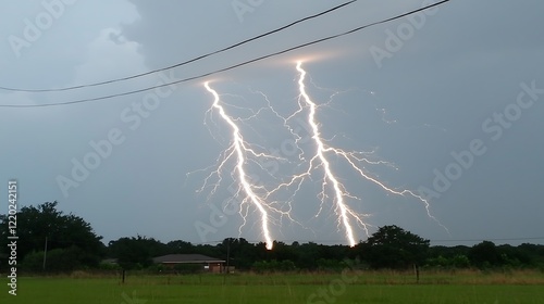 A powerful lightning storm with intense flashes of light cutting through dark, menacing clouds, creating a sense of awe and danger