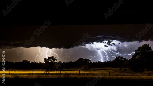 A powerful lightning storm with intense flashes of light cutting through dark, menacing clouds, creating a sense of awe and danger
