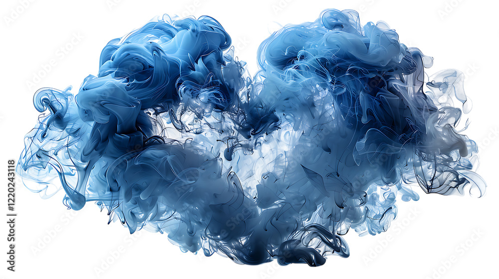 Obraz premium Blue smoke forming heart shapes, isolated on white background.