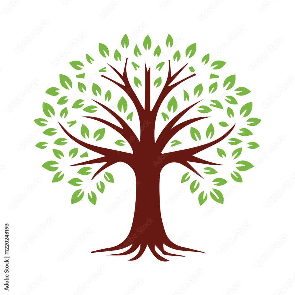 Naklejka premium Elegant tree logo with green leaves and brown trunk, perfect for nature-themed designs