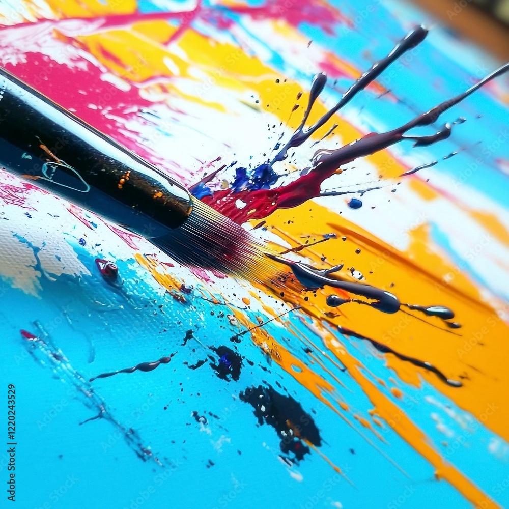 Obraz premium Abstract Paint Splatter Brushstrokes Acrylic Art Modern Texture Colorful Background C