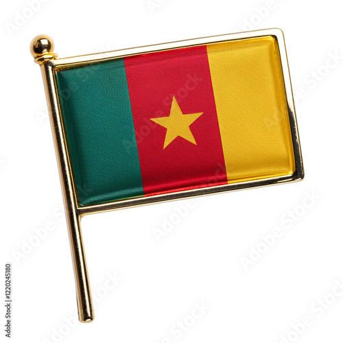 カメルーンの国旗のブローチ。白背景。(Cameroon flag brooch on white background.)
 photo