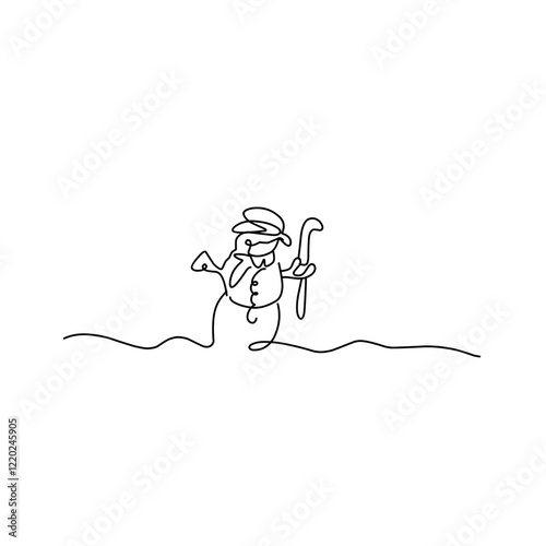 Snowman doodle line illustration
