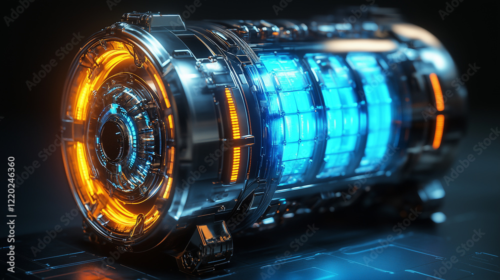 Futuristic Energy Device A Glowing Orange And Blue Cylindrical Technology Futuristic Energy Device A Glowing Orange And Blue Cylindrical Technology