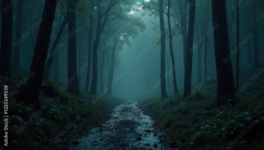 Obraz premium rain in dark forest