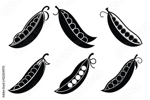 Minimal Peas Glyph silhouette Icon set. Black Filled Style for Produce Illustrations