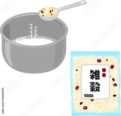 米が入った炊飯釜に入れられる雑穀ミックス