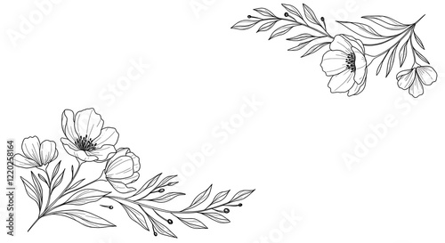Minimalist line-art flowers and leaves in black and white for a chic, modern look