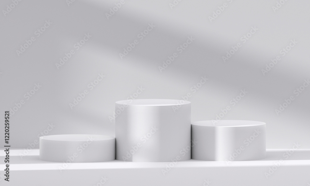 3D white podium with light and shadow. Abstract geometric composition in minimalist design. 3D studio display showroom product pedestal 3D white podium with light and shadow. Abstract geometric composition in minimalist design. 3D studio display showroom product pedestal