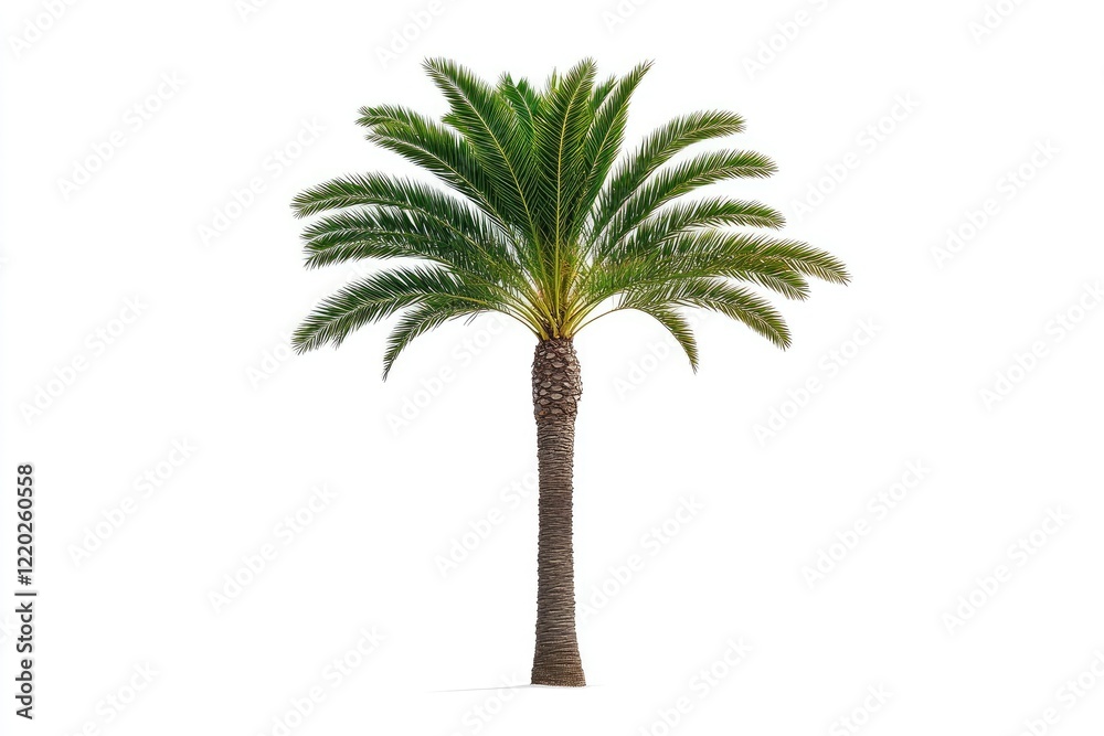 Obraz premium Lush palm tree standing tall against a clear background, symbolizing tropical beauty and serenity