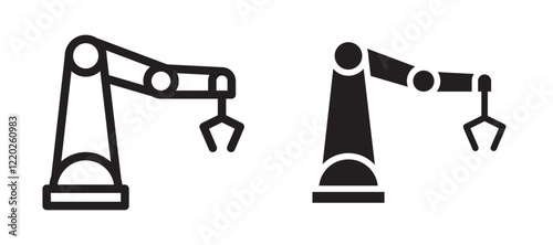 Industrial robot icons in outline and stroke versions