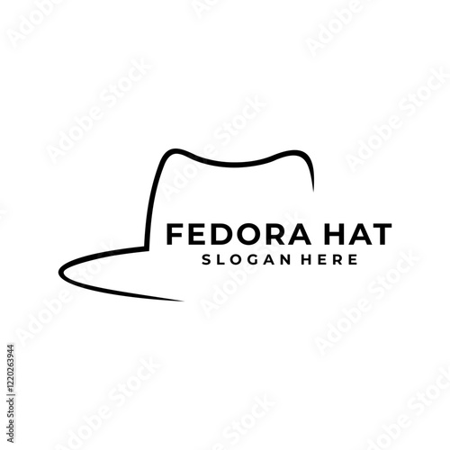 Simple line art Fedora hat logo design. Flat vector fedora hat icon symbol.