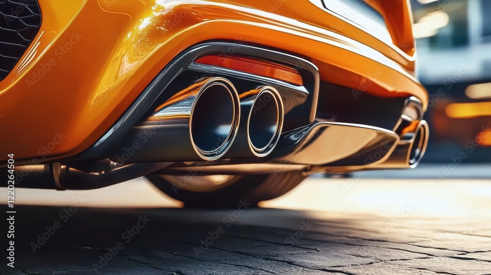 Obraz premium Close-up inspection of a spotless car exhaust system.